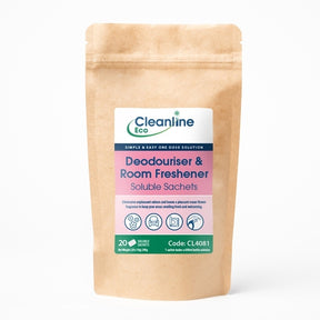 Cleanline Eco Deodouriser &amp; Room Freshener T12 Bottle Soluble Sachets (Pack 20) - Indigo Supplies Ltd