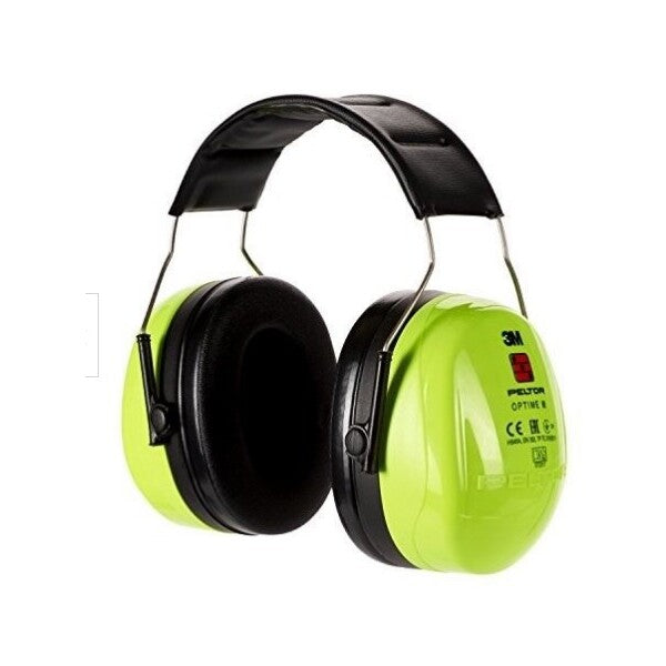 3M PELTOR Optime III Ear Muffs Headband SNR 31dB High Visibility Green - Indigo Supplies Ltd