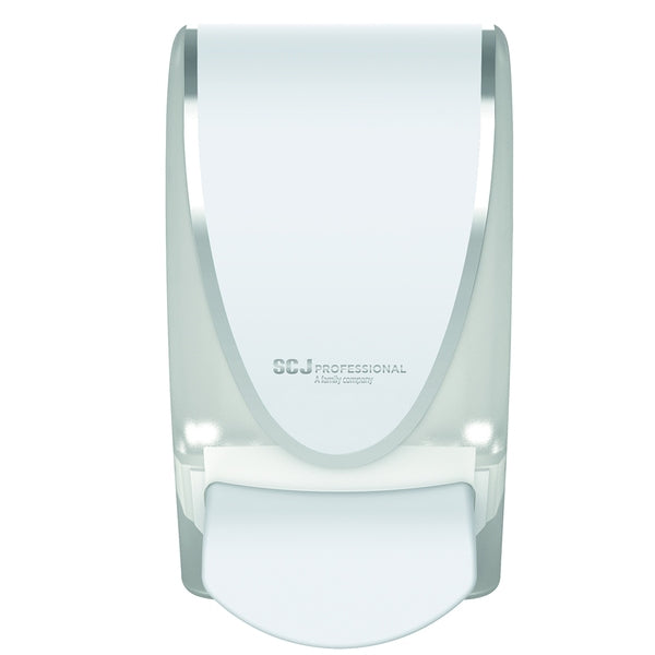 SCJ Dispenser White C/W Chrome Strip 1 Litre - Indigo Supplies Ltd