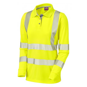 Leo Workwear Ladies Pollyfield Long Sleeved High Visibility Polo Shirt Yellow - Indigo Supplies Ltd