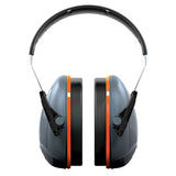 Sonis Compact Over Moulded Headband Dark Grey Cup/Ex-Vis Orange Plate Ear Defenders - Indigo Supplies Ltd