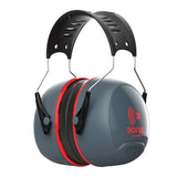 Sonis 3 Over Moulded Headband Dark Grey Cup/Ex-Vis Red Plate Ear Defenders