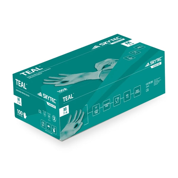 Skytec Nitrile Powderfree Disposable Gloves Teal (Box 100) - Indigo Supplies Ltd