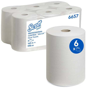 6657 Scott Slimroll 1Ply Airflex White 165M (Case 6) - Indigo Supplies Ltd