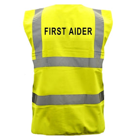 Pre-Printed FIRST AIDER High Visibility Waistcoat Yellow - Indigo Supplies Ltd