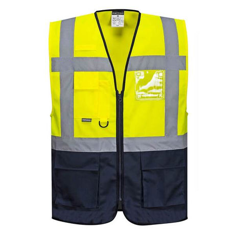 C476 Warsaw High Visibility Executive Waistcoat Yellow/Navy - Indigo Supplies Ltd