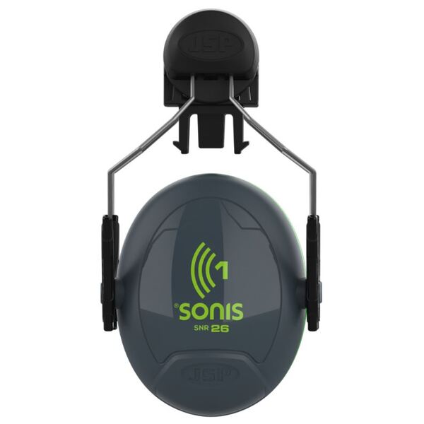 Sonis 1 Helmet Mounted Cup/Ex-Vis Green Plate Ear Defenders Grey - Indigo Supplies Ltd