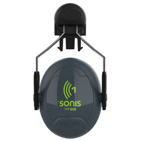 Sonis 1 Helmet Mounted Cup/Ex-Vis Green Plate Ear Defenders Grey - Indigo Supplies Ltd