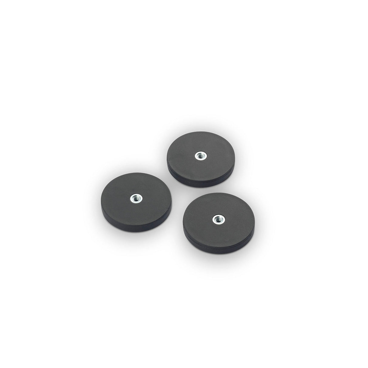 Rubber-Coated Magnet Black, 66mm O/D x 8.1mm with Open Ended M6 Bush, Flush