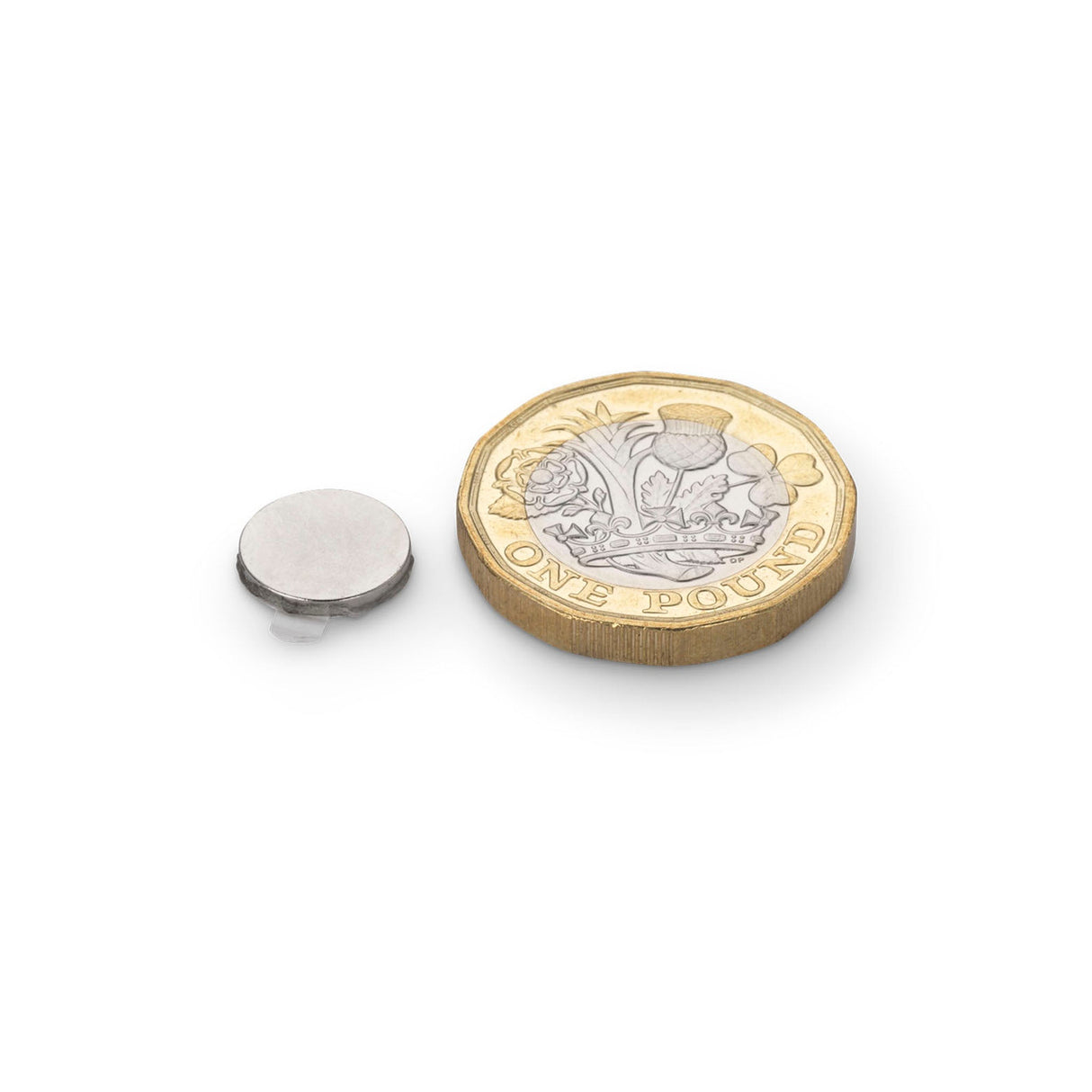 Neodymium Disc Magnet with 3M 9080 Adhesive, 9.5mm Diameter x 1.5mm N35 Nickel Plated (A)