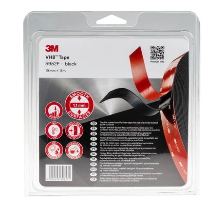3M 5952F VHB Tape Short Roll Blister Pack Black 19mm x 1.1mm x 11m uk