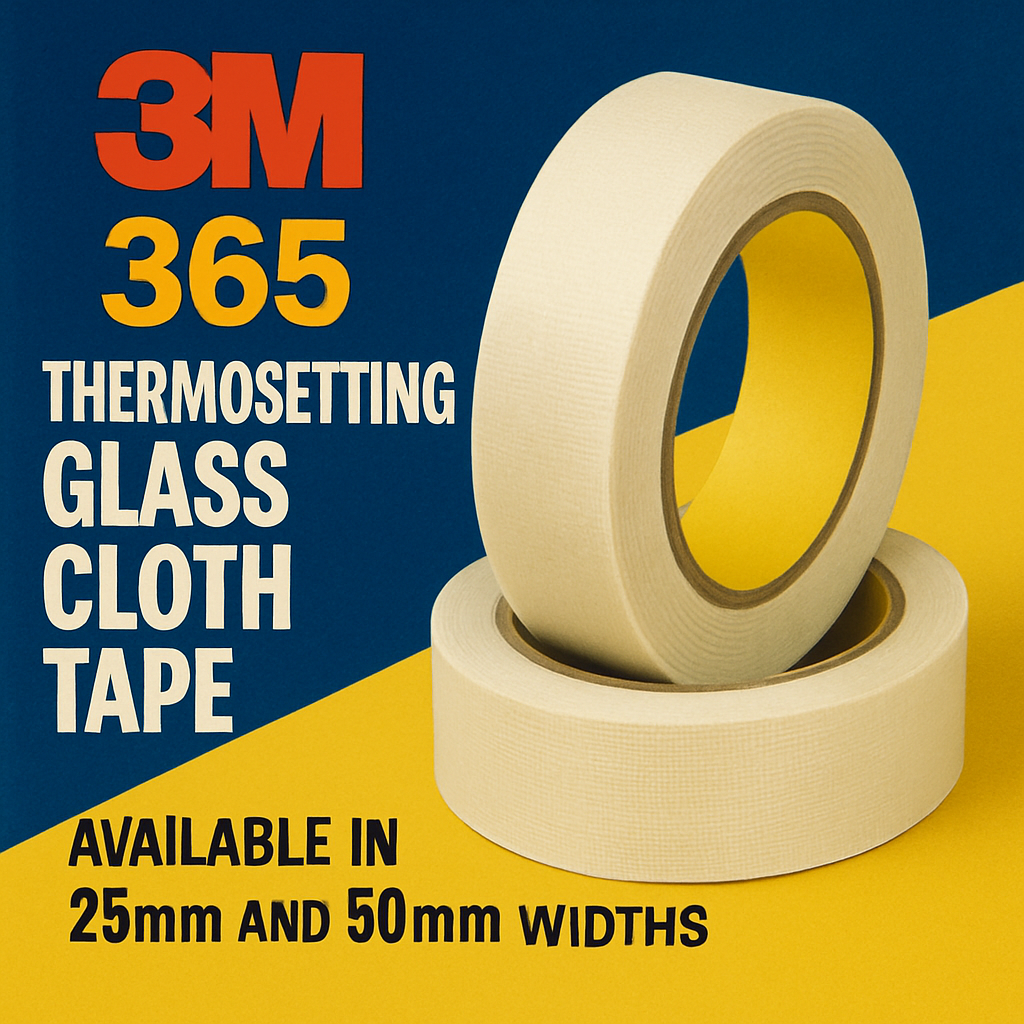3M 365 thermosetting glass cloth tape on a blue and yellow background