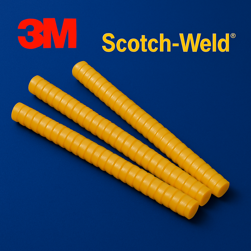 Yellow rolls of tape with 3M Scotch-Weld logo on a blue background