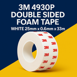 3M 4930P VHB Double Sided Foam Tape White 25mm x 0.6mm x 33m uk