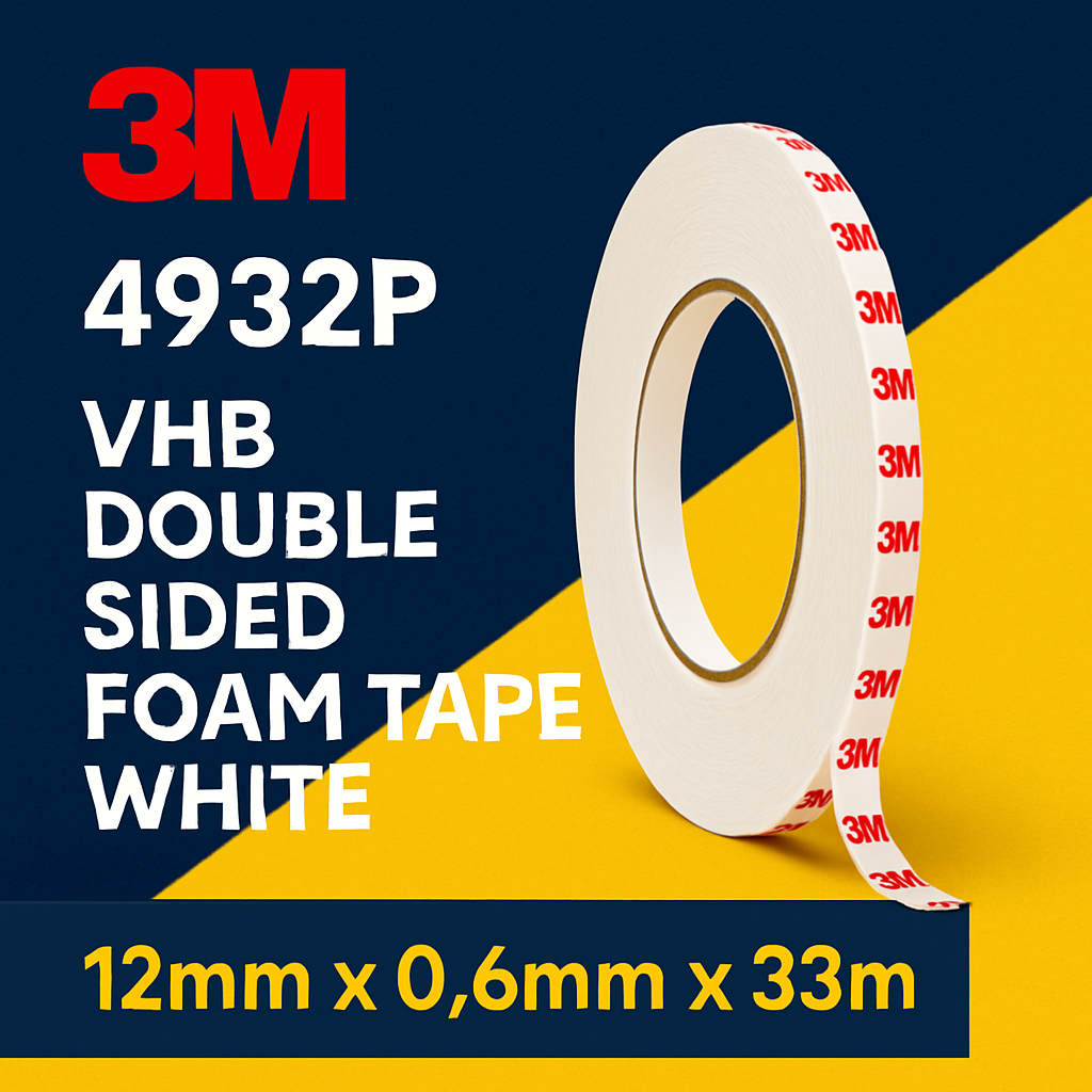 3M 4932P VHB Double Sided Foam Tape White 12mm x 0.6mm x 33m uk
