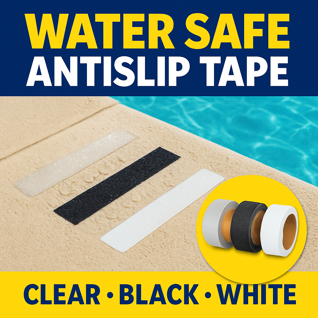 water safe anti-slip adhesive tape uk clear black white