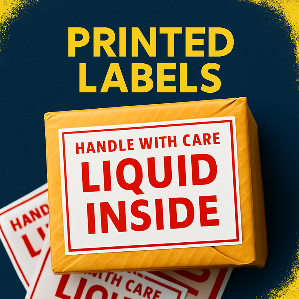 HANDLE WITH CARE LIQUID INSIDE PACKAGING SELF ADHESIVE LABELS UK
