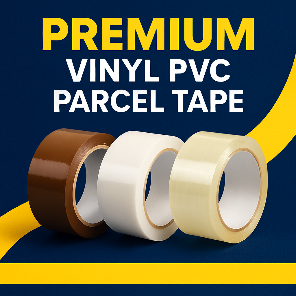 pvc vinyl white brown clear parcel packaging adhesive tape uk