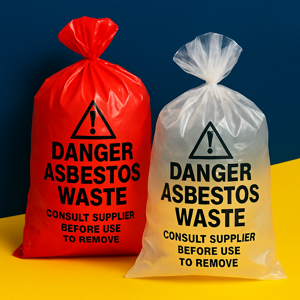 asbestos waste polythene sacks bags clear red uk