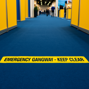 EMERGENCY GANGWAY KEEP CLEAR EXHIBITIUON ADHESIVE TAPE UK
