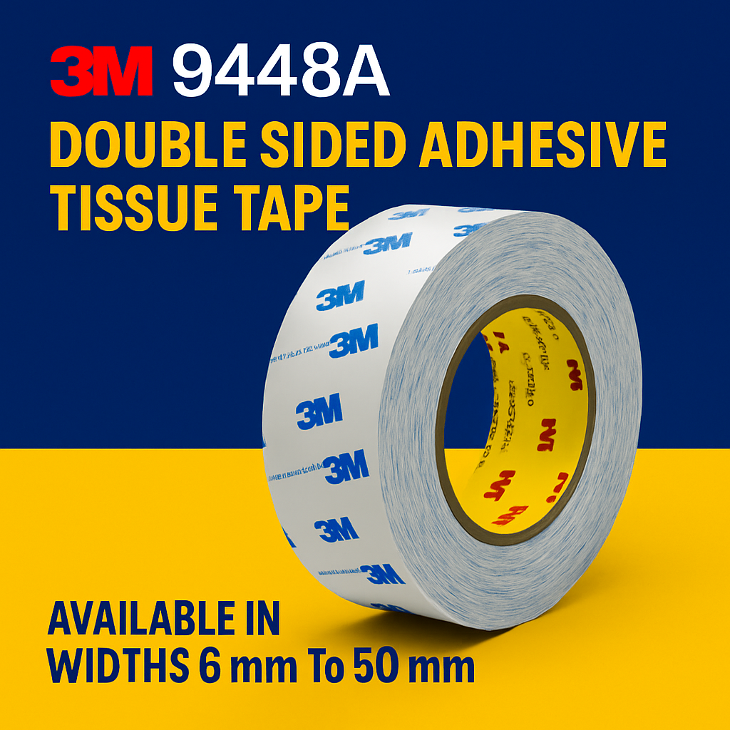 3M 9448A Double Sided High Tack Tissue Tape - Indigo Supplies Ltd