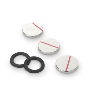 Neodymium Disc Magnet with Plastic Spacers, 22mm Diameter x 3mm N35 Nickel Plated (A) - Indigo Supplies Ltd