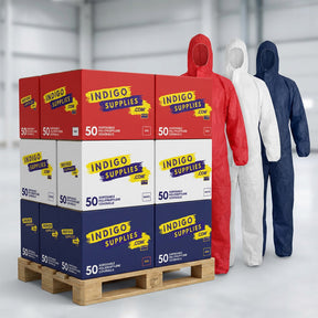 polypropylene disposable coveralls white blue red uk essex