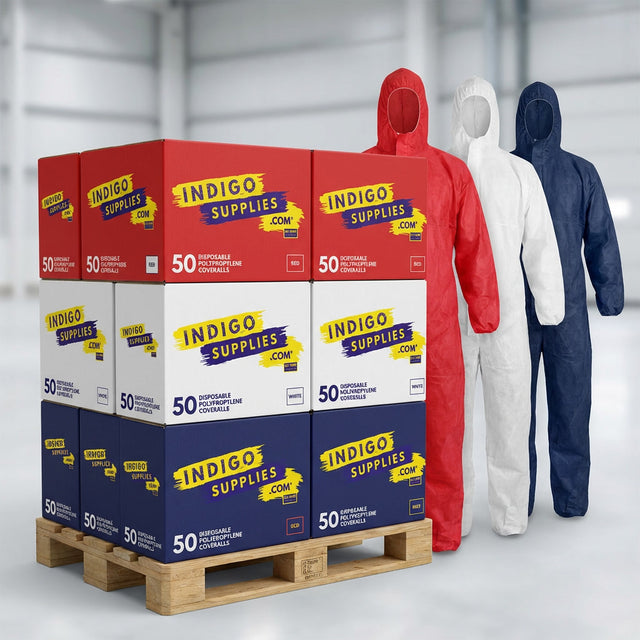 polypropylene disposable coveralls white blue red uk essex