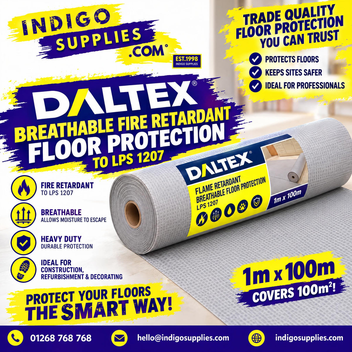 Daltex Fire Retardant Breathable Floor Protection LPS 1207 LPCB 1m x 100m Grey