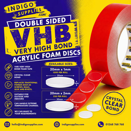 3m vhb very high bond double sided acrylic foam discs clear uk essex