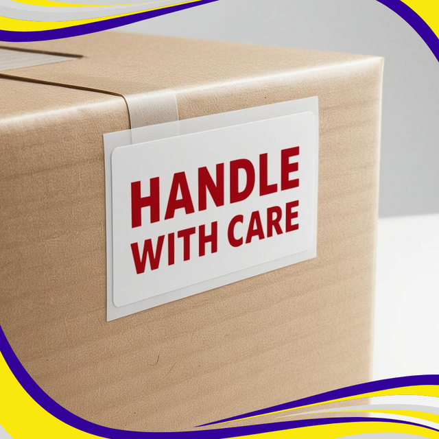 Self-Adhesive Label "HANDLE WITH CARE" - Indigo Supplies Ltd