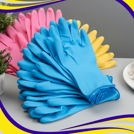 Rubber Marigold Type Gloves Blue (Pack of 12) - Indigo Supplies Ltd