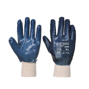 Portwest A300 Nitrile Knit Wrist Gloves NFCKW Blue