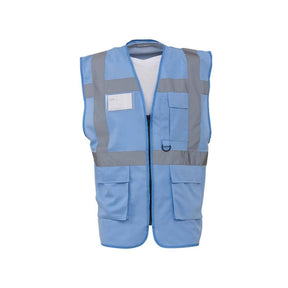 Yk002 Multfunctional Hi-viz Executive Waistcoat Sky Blue - Indigo Supplies Ltd