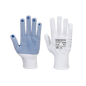 A110 Polka Dot Glove Polyester Pvc Blue on White - Indigo Supplies Ltd