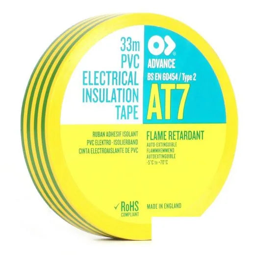 Advance AT7 PVC Tape Green/Yellow 9mmx20m