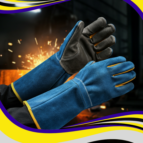 Blue Lined Heat Resistant Welders Gauntlet (pack of 24 pairs) - Indigo Supplies Ltd
